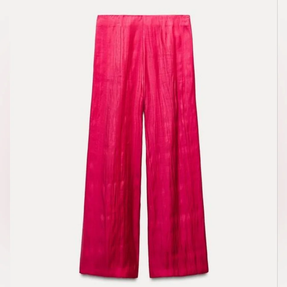 Zara Set 2 pc Wide Leg Satin Pants and Belted Blazer Pink  Size  S and M